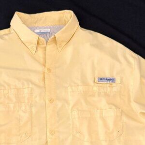 Columbia PFG Mens Shirt Large Yellow Vented Quick Dry Outdoors Omni Shade